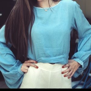 Blue Long Sleeve Crop Top